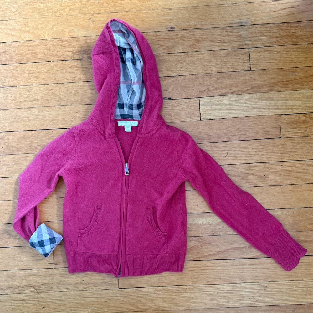 Burberry children cashmere zipper cardigan sweater in red 6y